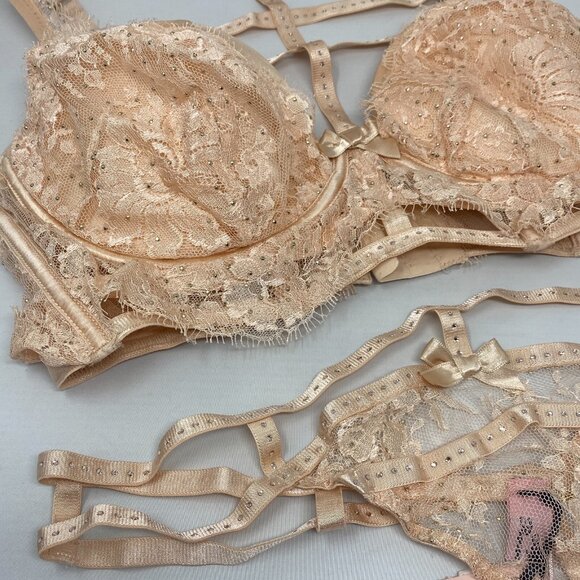 Agent Provocateur Davinah Nude Swarowski 36D/4 Set New - Picture 8 of 16